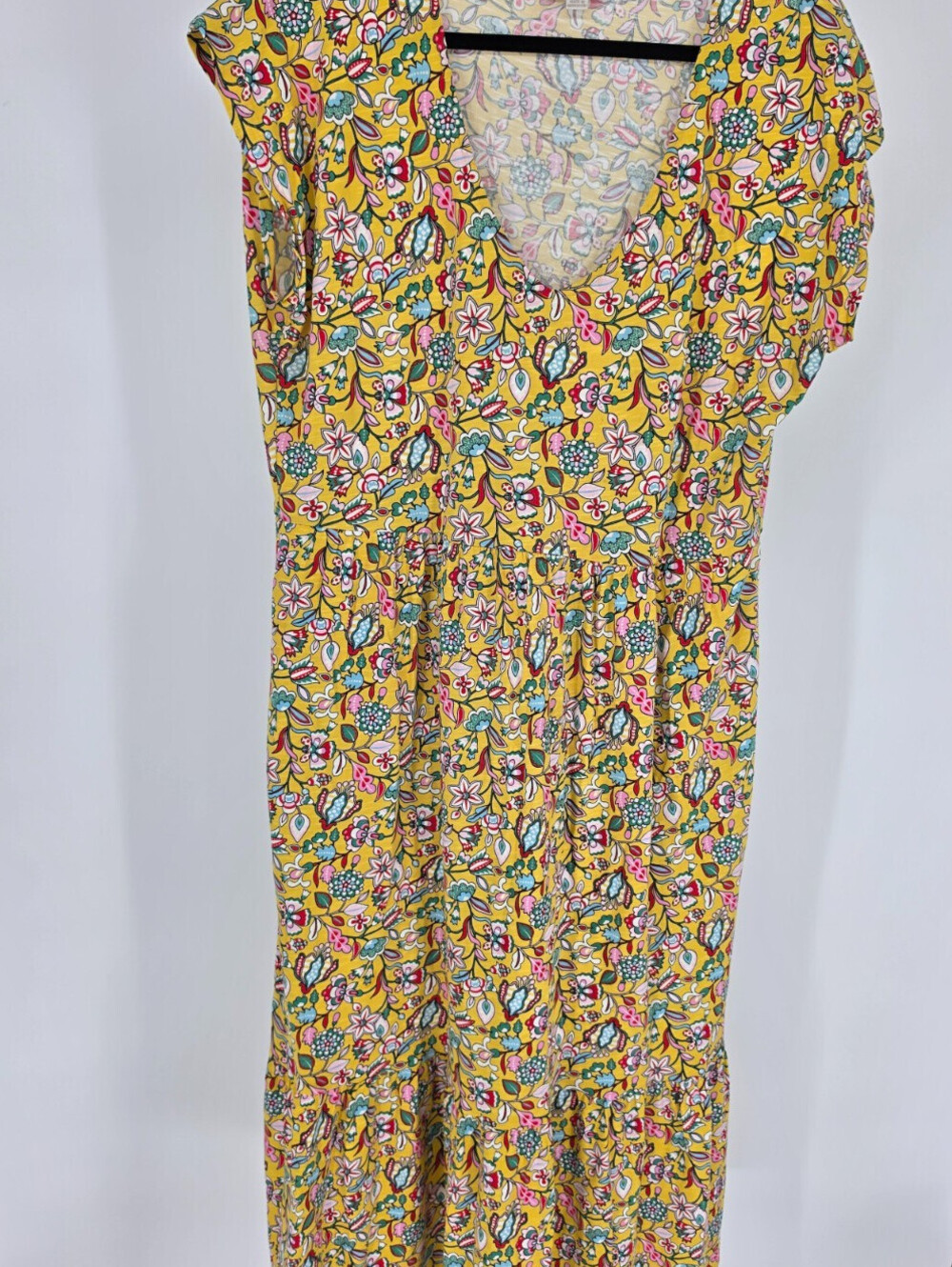 Boden Cotton Tiered Midi Dress Womens Sz 14 Daffodil Kaleidoscopic Floral print
